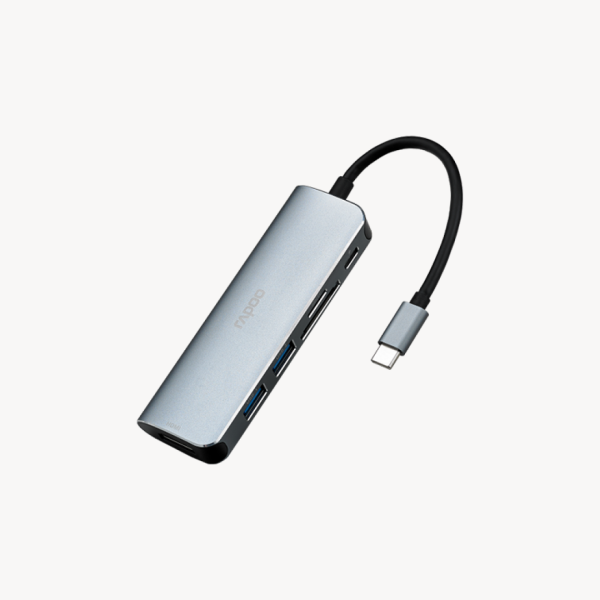 Rapoo XD120 USB-C Hub USB3.0 5Gbps High Speed Docking Station HDMI-compatible Adapter TF SD Card Reader USB Type-C Data Transmission Converter – Silver